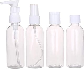 Lawazim Lawazim Clear Plastic Empty Bottle Travel Size-4 Piece Set-Leak-Proof Refillable Squeezable Dispensers and Spray Bottle -for Shampoo Lotion Hand Sanitizer Essential Oils Cosmetic and Skincare Products