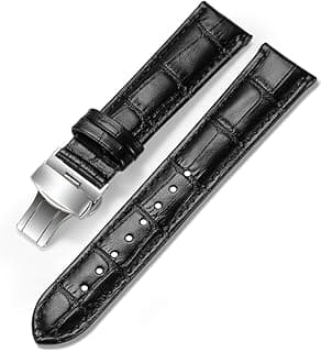 Leather Watch band -Alligator Grain Embossed Pattern Calfskin Replacement Strap-Stainless Steel Deployment Buckle with Push Buttons-Bracelet for Men Women-18mm 19mm 20mm 21mm 22mm 24mm