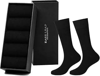 EASE LEAP 5 Pairs Mens Dress Socks Comfortable Cotton Crew Sock Calf High Breathable Formal Socks with Gift Box, Size 6-16