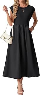GRECERELLE Summer Dresses for Women UK Cap Sleeve Women Maxi Dresses Elegant A Line Midi Dress Casual Long Dresses with Pockets for Holidays & Casual Wear