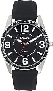 Ravel Men's Big Digit Silver Tone Watch with Black Top Ring on Silicone Sports Strap - Analogue Quartz - RS001