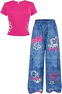 HSOXLQF Sizes 7-14Y Tween Girl Summer Clothes Floral Print Short Sleeve T-Shirt + Wide Leg Pants 2 Piece Outfits(Not Jeans)