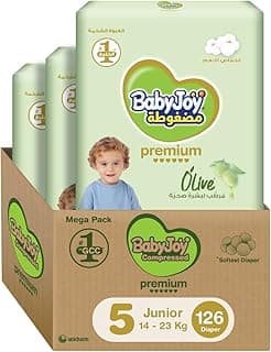 BabyJoy Olive Tape Diaper, Size 5, Junior, 14-23 Kg, Mega Box, 126 Diapers