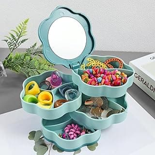Rotating Jewelry Box Large Capacity with Mirror, 4-Layer Rotating Jewelry Storage Box for Bracelets Rings Earrings, Gift for Women (Green)