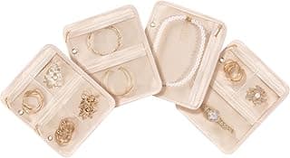 Lolalet Lolalet Travel Jewelry Organizer Bags, 4 Pcs Velvet Pouches with Clear Window for Jewelry Display and Storage for Earrings, Bracelets, Necklaces and Rings for Women Girls -Apricotpink