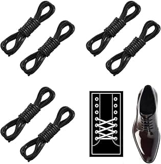 Khazna Round Black Waxed Cotton Shoelaces, Ultra Strong and Durable Laces for All Dress Shoes and Boots, 3mm Thin 100cm Long, 6 Pair