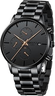 NIBOSI Men's Watches Analog Minimalist Black Dial Watches for Men Business Chronograph Military Casual Gift Wrist Watches Stainless Steel Strap Date
