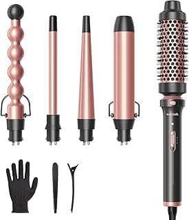 Wavytalk 5 in 1 Curling Wand Set, Multi Curl, Curling Iron Set with Thermal Brush and 4 Interchangeable Ceramic Barrels (0.5”-1.25”), Dual Voltage Hair Curler with Less Heat Damage, Instant Heat Up
