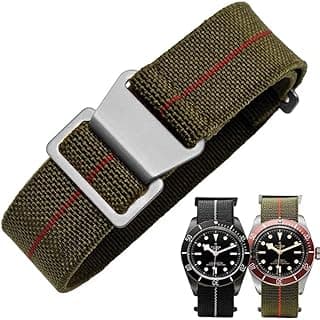 Danxancy French Troops Paratrooper Watchband,Military Elastic Nylon Watch Strap with Hook-and-Loop for Men Women Silver & Black Buckle 18/20/22mm