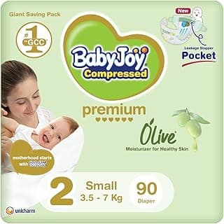 BabyJoy Olive Tape Diaper, Size 2, Small, 3.5-7 Kg, Giant Pack, 90 Diapers
