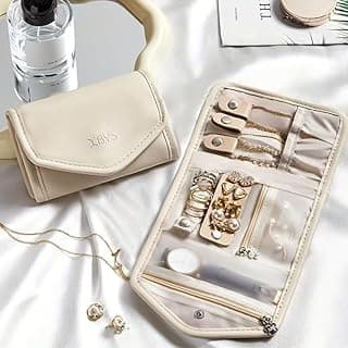 Travel Jewelry Organizer Bag Compact Zippered Pouch with Watch Compartment Portable Jewelry Storage Case for Travel, Home, Business, Beige