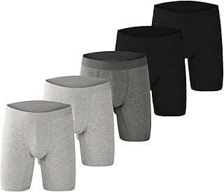 infino Men's 5-Pack Boxer Briefs - Mid-Rise, Anti-Chafing Stretch Cotton, Breathable Athletic Underwear in Assorted Colors (Black/Gray/Light Grey) - Available in S-XXL