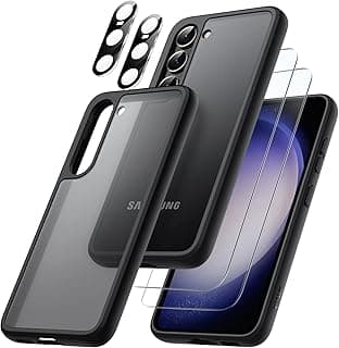 JETech 5 in 1 Matte Case for Samsung Galaxy S23+/ S23 Plus 6.6-Inch with 2 Screen Protector and 2 Camera Lens Protector, Translucent Back Protective Phone Cover, Tempered Glass Film (Black)