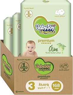 Babyjoy Olive Oil, Size 3, Medium, 6-12 Kg, Mega Box, 168 Diapers