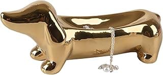 Tazweeq Tazweeq Dachshund Ceramic Trinket Tray, Mini Decorative Dish for Jewelry & Keys, Dog Lover Gift, Engagement Ring Organizer, Gold Finish Vanity Tray