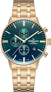 Tornado Men's Japan Quartz Movement Watch, Chronograph Display and Stainlesss Steel Strap - T6102-GBGH, Gold