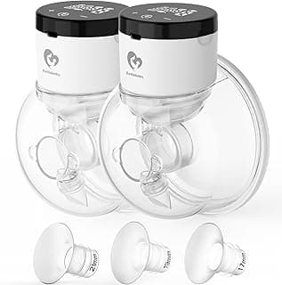 Bellababy Wearable Breast Pump Hands Free, Low Noise and Pain Free, Touch Screen Electric Breast Pump Wireless, 4 Modes 9 Levels Suction, White 2 Packs. (24mm Flanges, with 21mm/19mm/17mm Inserts)