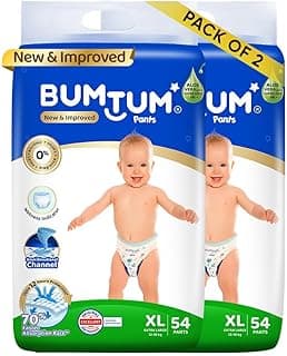Bumtum Baby Diaper Pants, XL (Size 5), 12-18 kg, Double Layer Leakage Protection Infused With Aloe Vera, Cottony Soft High Absorb Technology, 108 Diaper