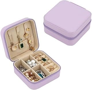 PU Jewelry Box 10x10x5cm – Zipper Closure Compact Organizer for Rings Earrings Necklaces Travel Storage Case(Purple)