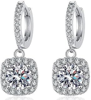 FEIKFEIZ Ladies' Moissanite Pendant Earrings, 1 CT Moissanite Diamonds, Lab-Created, Rhodium-Plated, Silver Earrings, Jewelry Gift.