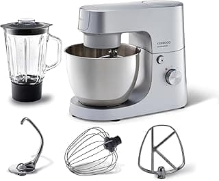 Kenwood Stand Mixer Kitchen Machine HOMEBAKE, 1400W Stand Mixer with Blender, 5L Brushed Steel Bowl, K-Beater, Whisk, Dough Hook, Splash Guard, Variable Speed, Compact Design, KHH01.120SI, Silver
