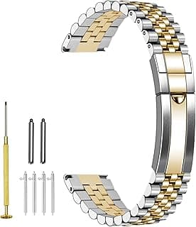 YISIWERA Screw-In Stainless Steel Watch Band, 20mm 22mm Quick Release Metal Watch Strap Bracelet for Men Women with Diving Deployment Buckle Silver