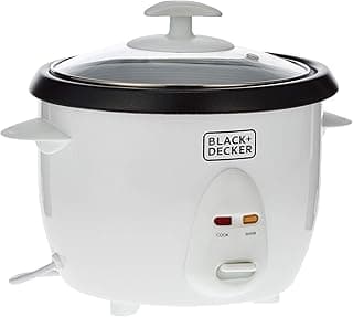 BLACK+DECKER Rice Cooker, 400W, 1L Capacity, Removable Nonstick Bowl, Steaming Tray, Glass Lid, Cool-Touch Design, Auto Warm Function, Water Level Indicator, Quick Meals, 220-240V, White - RC1050-B5