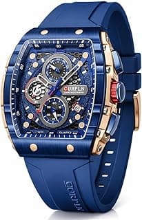 PASOY Luxury Chronograph Watches for Mens Rubber Strap Black Waterproof Date Analog Quartz Watch