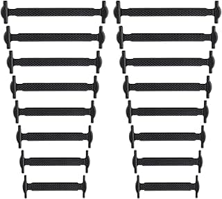 ASKIND 16 Pcs No Tie Shoe Laces, Stretchy Silicone Elastic Lazy Shoelaces Rubber Flat Shoe Ties, One Size Fits All Kids Adults (Black)