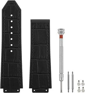 SANDEIN 25mm Leather Watch Bands Compatible with Hublot Big Bang, Soft Silicone Rubber Lined Replacement Wrist Strap for Hublot Big Bang Watch Straps