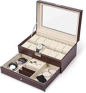 Arabest Arabest Watch Box, Glasses Box, Jewelry Storage Box, Double Layer 12 Slots Usedfor Watches, Sunglasses, Jewelry, Bracelets, Necklaces, and Rings (Brown)