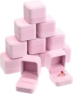 Azonee Azonee Velvet Ring Box Earring Necklace Box Jewelry Display Box Ring Storage Case for Valentines Day Gifts Wedding Ceremony Engagement Birthday Proposal and Anniversary 12 Pieces (Pink)
