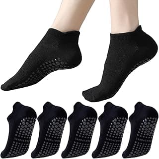 PUJANE 5 Pairs Grip Pilates Socks for Women, Non Slip Yoga Athletic Ankle Grippy Socks for Barre Ballet Gym Workout