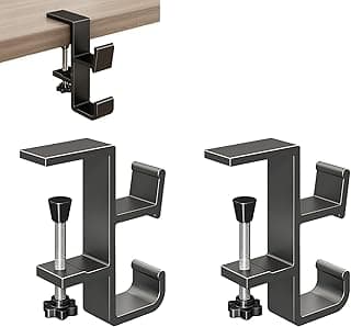 GoodTool GoodTool 2Pcs Clamp-On Bag Hook for Table Desk, Backpack Hanger with Adjustable Arm Clamp, Headphone Holder, Portable Desk Mount for School and Office Use (Black)