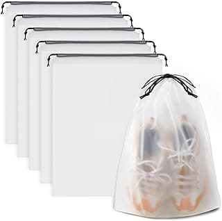 COIDEA Shoe Bags for Travel, Drawstring Travel Shoe Bags for Packing, Dustproof Portable Travel Shoe Storage Bag for Men and Women, Clear, Large, 5 Pack