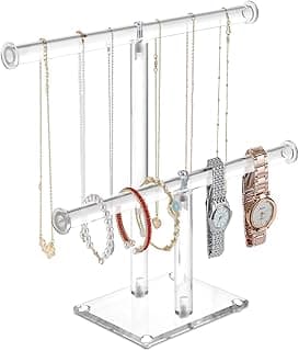 Paporich Paporich 2-Tier Tower Acrylic Jewelry Display Holder, Necklace and Bracelet Hanging Organizer, Clear Stand for Bangles, Necklaces, Rings, Earrings and Watch