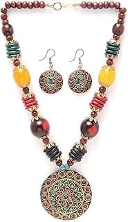 Shining Diva Fashion Latest Stylish Traditional Tibetan Pendant Necklace Jewellery Set for Women
