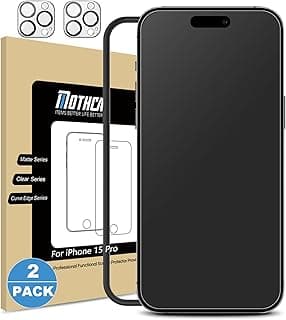 Mothca Matte Screen Protector for iPhone 15 Pro (2+2 Pieces) 6.1 Inch, 2x Matte Screen Protector and 2x Camera Protection, 2.5D Screen Protector, Anti-Glare Anti-Fingerprint Paper Film