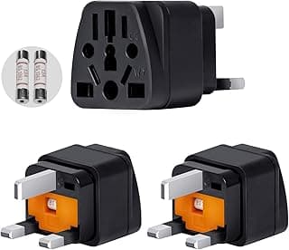 infino infinoTM World to UK Travel Adapter (3-Pack, Black) - Universal 3-Prong Power Converter, Transforms US/JP/AU/EU/CN plugs to UK - Grounded, Safe & Compact for All Devices, Includes 13A Fuse + 2 Spares