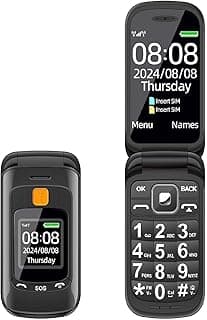Flip Phone, Arabic Supported, 2.4 inch HD Display, SOS and Time Broadcast Button, Talking Numbers, FM radio, Flashlight, Flip Phone for Seniors and Kids 2025(Black)