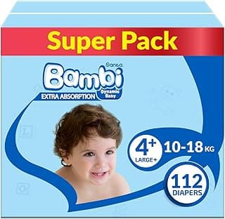 Sanita Bambi, Size 4+, Large+, 10-18 Kg, Super Box, 112 Diapers (Package may vary)
