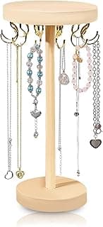KASTWAVE Necklace Display Stand, Wood jewellery Stand Organizer with 12 Hooks for Necklaces and Bracelets, Gift for Women, Necklace Storage for Home, Bedroom, or Vanity, Aesthetic Room Decor