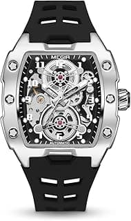 Megir Automatic Mechanical Men Watch, Silicone Band, 43x50mm Alloy Case, 3ATM Water Resistant, Luminous Hands