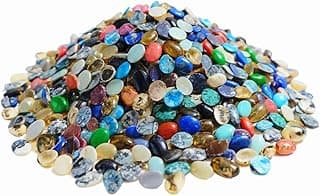 Mixed Natural Gemstone Cabochons, Multicolour Polished Oval Stones, 5 Piece Set, Lapis Lazuli Turquoise Jasper Agate Aventurine for Jewellery Making