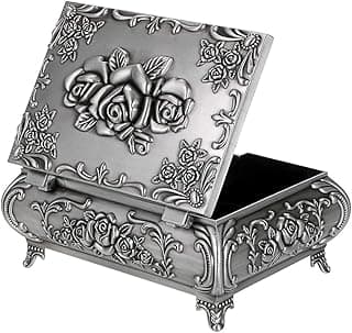Hipiwe Hipiwe Vintage Metal Jewelry Box Small Trinket Jewelry Storage box For Rings Earrings Necklace Treasure Chest Organizer Antique jewelry Keepsake gift Box Case for Women (Large)