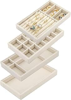 Aputue Aputue Jewelry Storage Tray, 4PCS Jewelry Storage Display Box, Portable Velvet Jewelry Trays for Women Girls, Drawer Insert Earring Organizer for Rings Earrings Necklaces