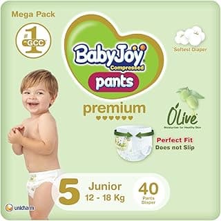 Babyjoy Olive Pants, Size 5 Junior, Mega Pack, 12-18 Kg, 40 Count