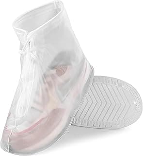GoodTool Waterproof Rain Shoe Covers with Non-Slip Soles for Men and Women, Reusable Overshoes with Drawstring Design, Waterproof Shoe Protectors for Outdoor Travel in Rain or Snow, White, L【39-40】