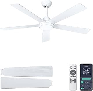 Ohniyou 52 Inch Ceiling Fan with Lights and Remote Control, 6 Speeds Dimmable Light, Quiet Reversible Motor, Modern Ceiling Fan for Kitchen, Bedroom, Porch(White)