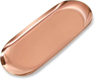 MengH-SHOP MengH-SHOP Jewellery Tray Oval Storage Tray Stainless Steel Buffet Plate for Cosmetics Sweets Snack Coffee Butter Keys Candles Rose Gold